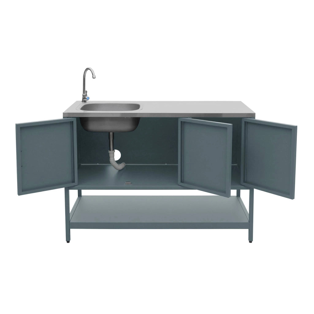 Mobile da esterno in acciaio con lavandino, 120cm, blu grigio