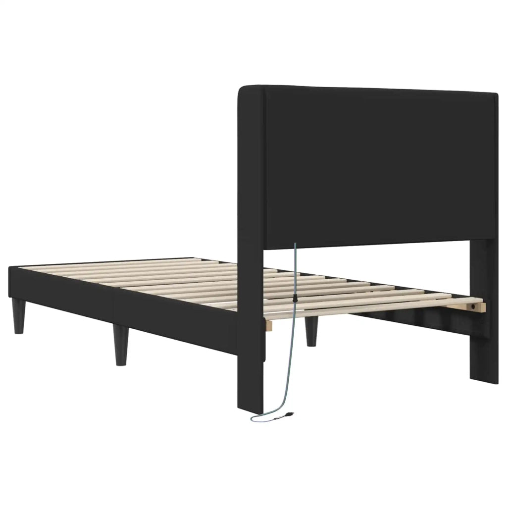 Letto singolo | Letto per adulti | Struttura del letto con strisce LED Nero 90 x 190 cm Similpelle