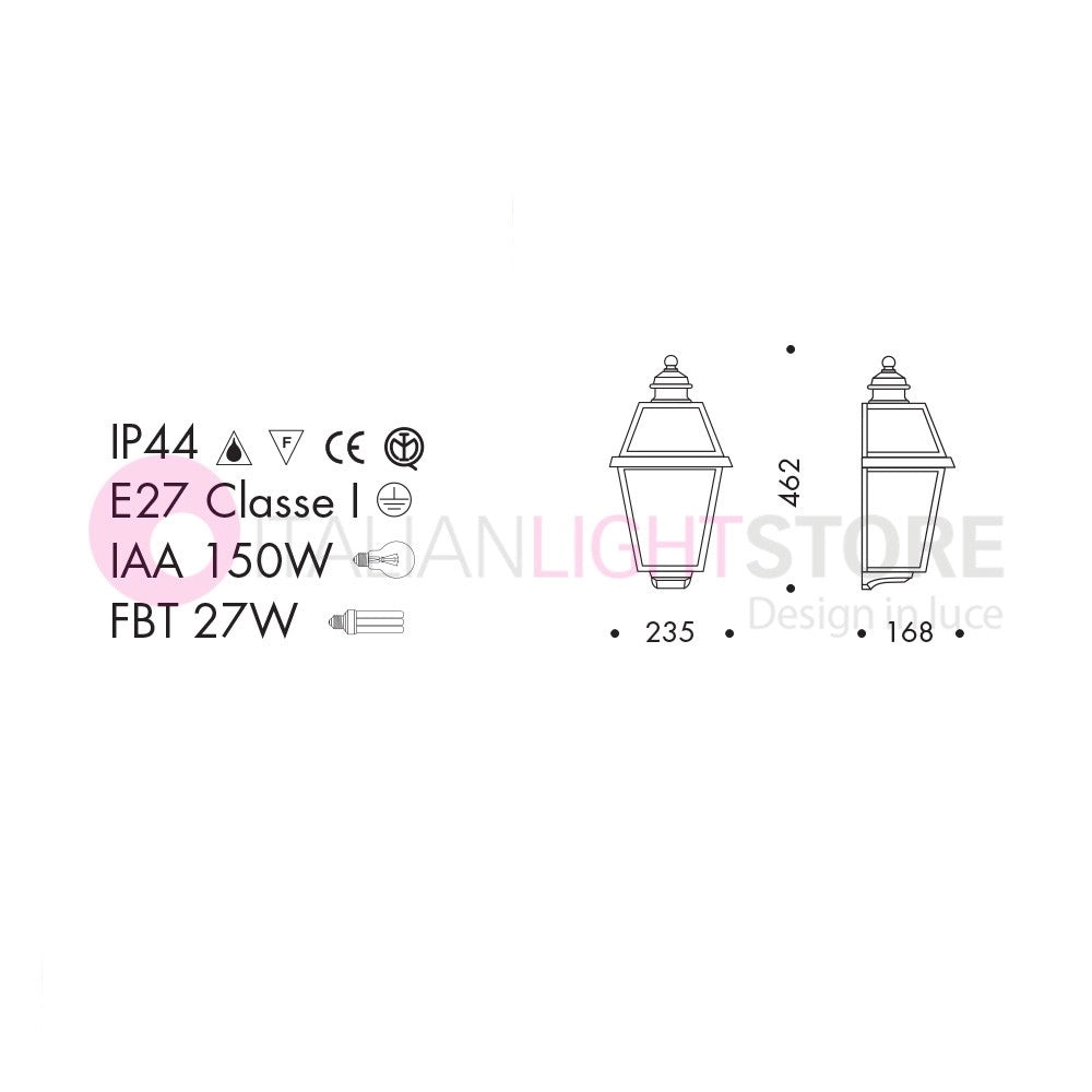 RIVALBA Mezza Lanterna a parete Applique per Esterno Vetri trasparenti GARDENLIGHT