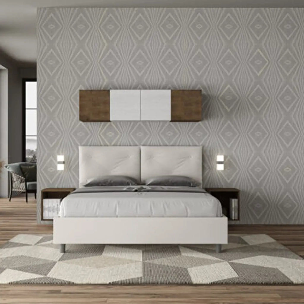 Letto matrimoniale senza rete imbottito 160x200 similpelle bianco Appia