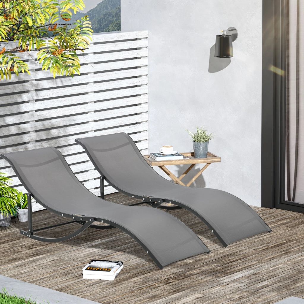 Set 2 Lettini da Giardino ¨C Xylo ¨C Textilene Alluminio Grigio Antracite 165x61x63cm