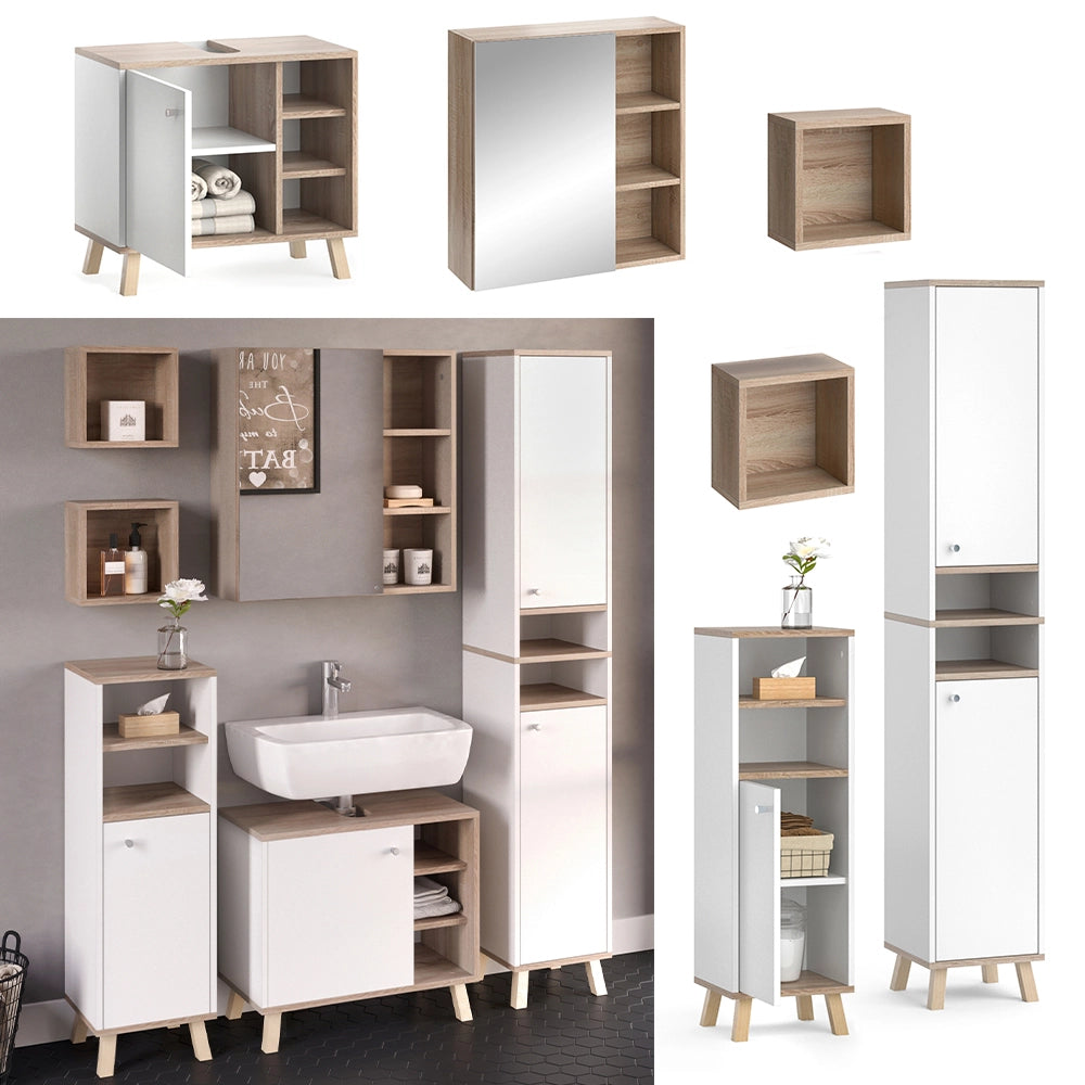 Vicco Set mobili bagno Bianco 5 parti, con armadio alto