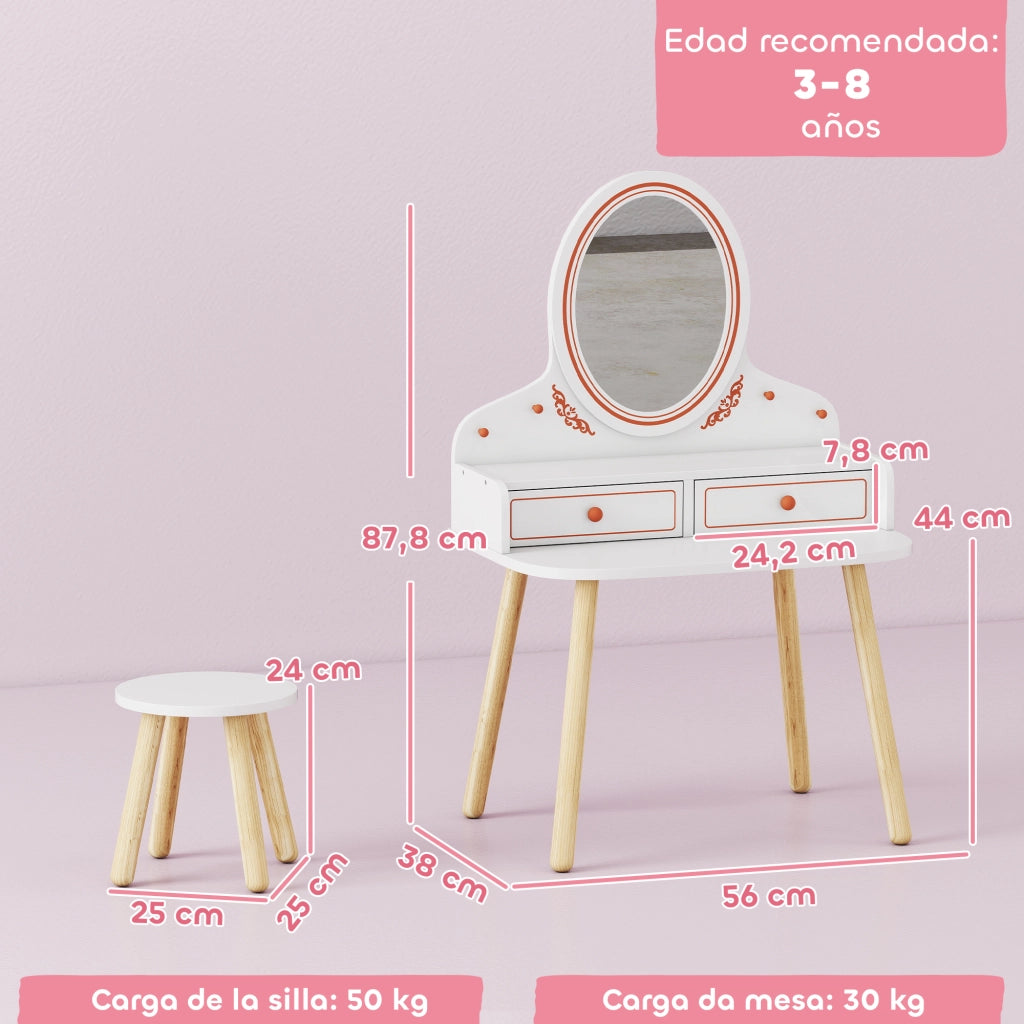 Cassettiera Bambina con Specchio e 2 Cassetti ¨C Minimal ¨C Bianco