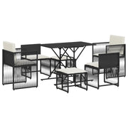 Set da Pranzo da Giardino 7 pz | Set Salotto da Giardino Nero con Cuscini in Polyrattan