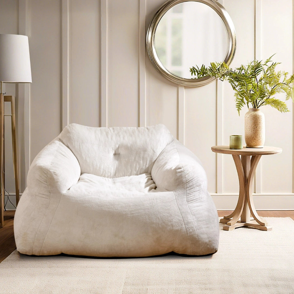 Divano pigro di peluche con rivestimento in velluto morbido, Divano da pavimento imbottito per soggiorno Beige-Divani da terra