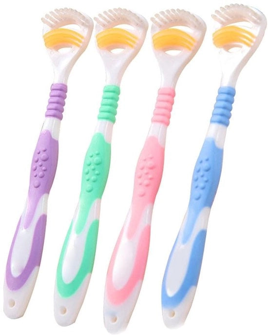 Strumento per la pulizia dei denti a due facce, antibatterico, 4 pezzi, in ABS, con funzione di risciacquo.