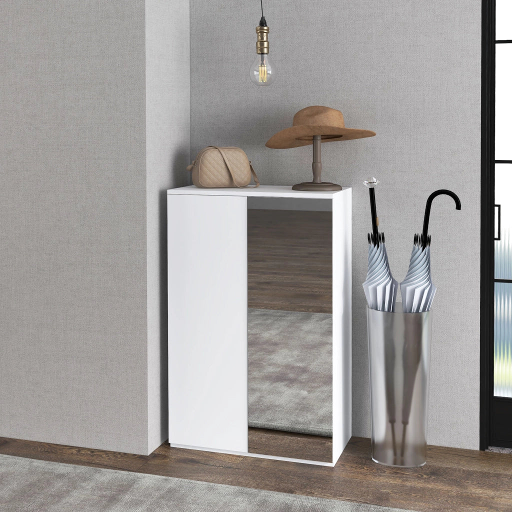Scarpiera con Specchio per 18 Paia ¨C Minimal ¨C Bianco 60x32x95 cm