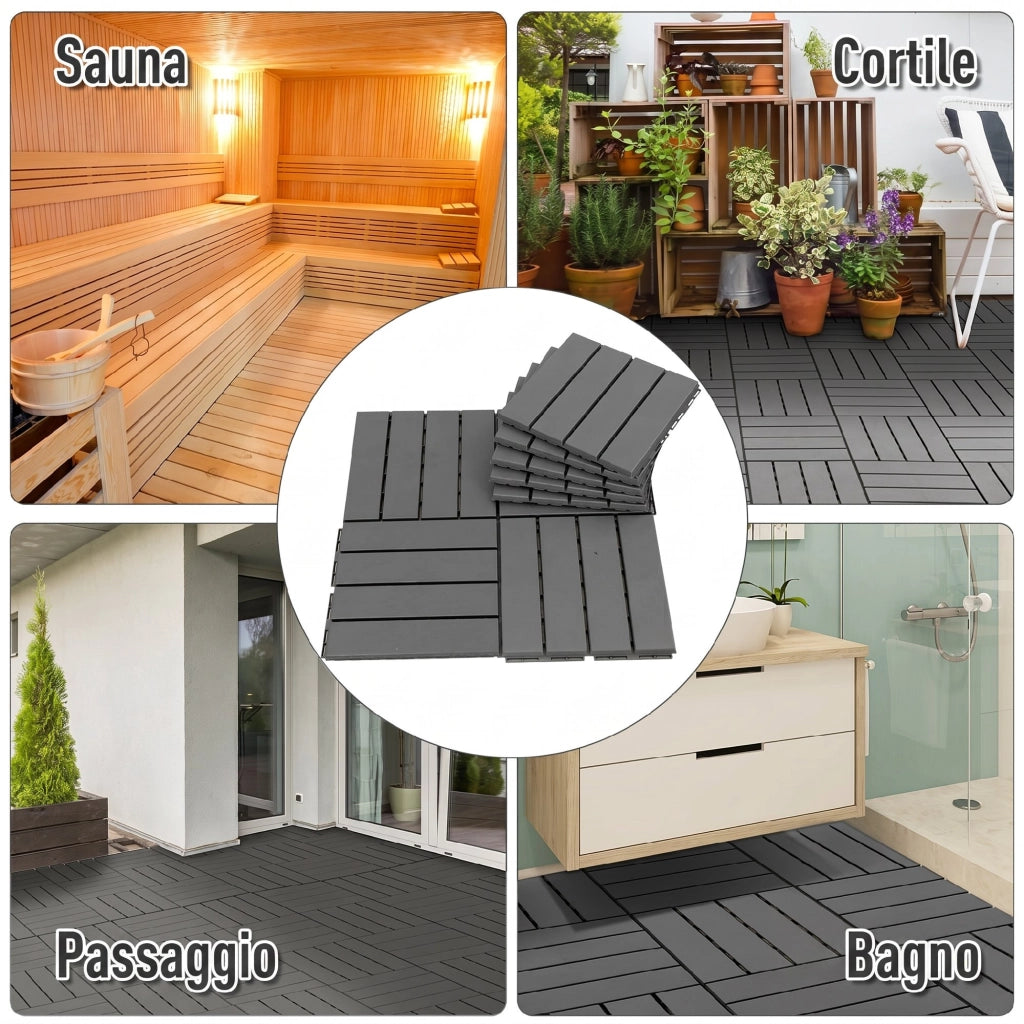 Piastrelle per Pavimenti in PP ¨C Minimal ¨C Nero, 30x30x2cm, Antiscivolo