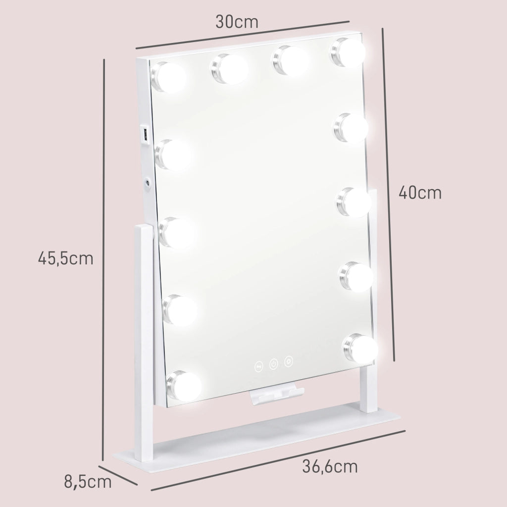 Specchio Hollywood con LED 12 lampadine ¨C Minimal ¨C Bianco
