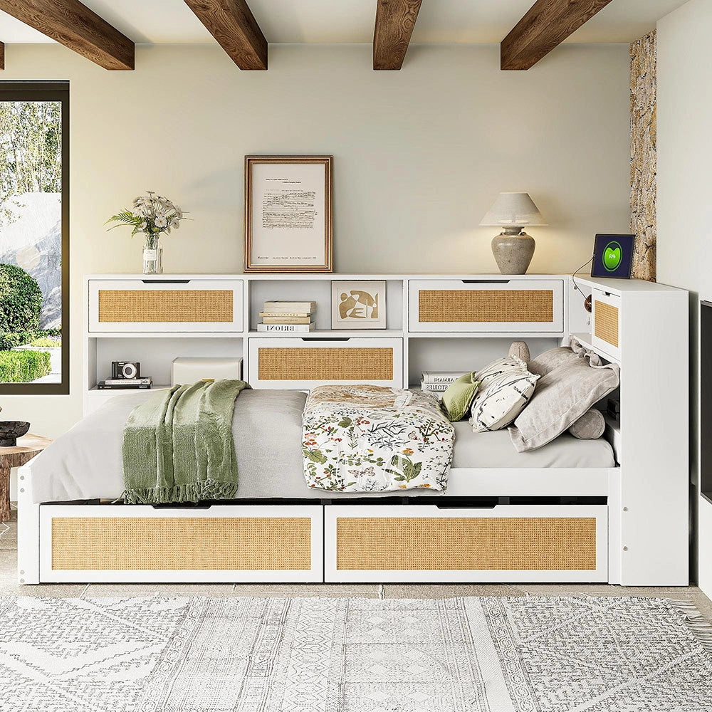 Divano letto legno - Xylo - 140x200 cm cassetti USB bianco