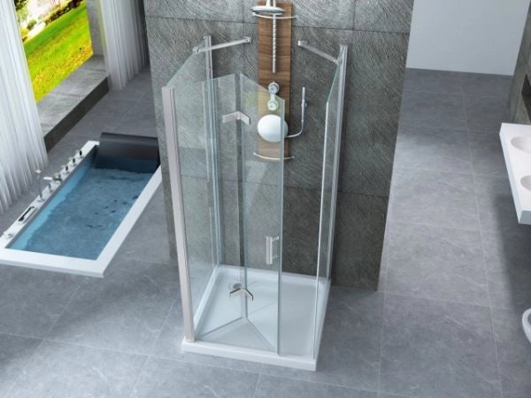Box doccia in Cristallo 8 mm frameless due lati fisso piu' porta libro - Misura: 70 x 100 x 70 xh195cm