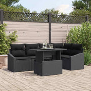 Set Divano da Giardino con cuscino 6 pcs Nero polyrattan