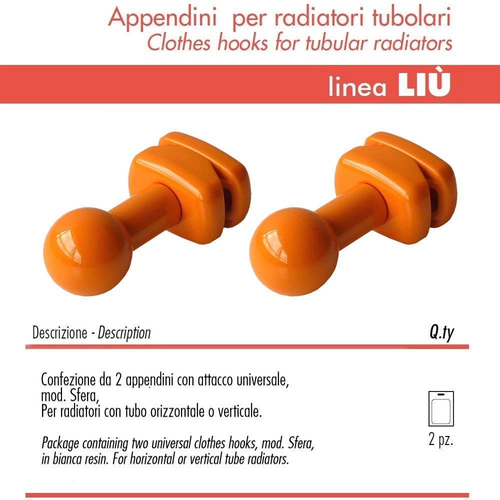 Pika' 2 appendini per radiatori liu' sfera colore arancione