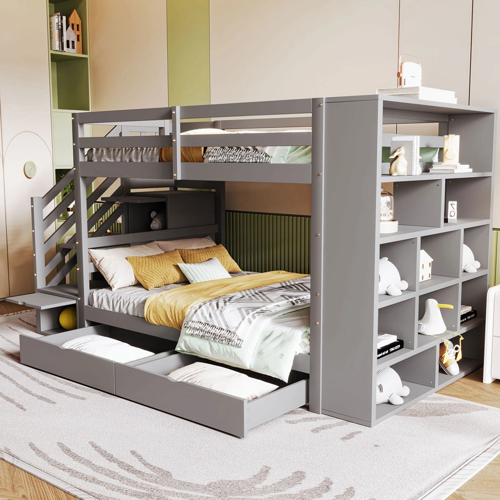 Letto a Castello 90x200 con Cassetti e Doghe ¨C MINIMAL ¨C Pino Grigio