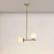 Trade Shop - Lampadario A Sospensione Oro Con 2 Sfere In Vetro Bianco Opaco Attacco G9 E27 33481 -
