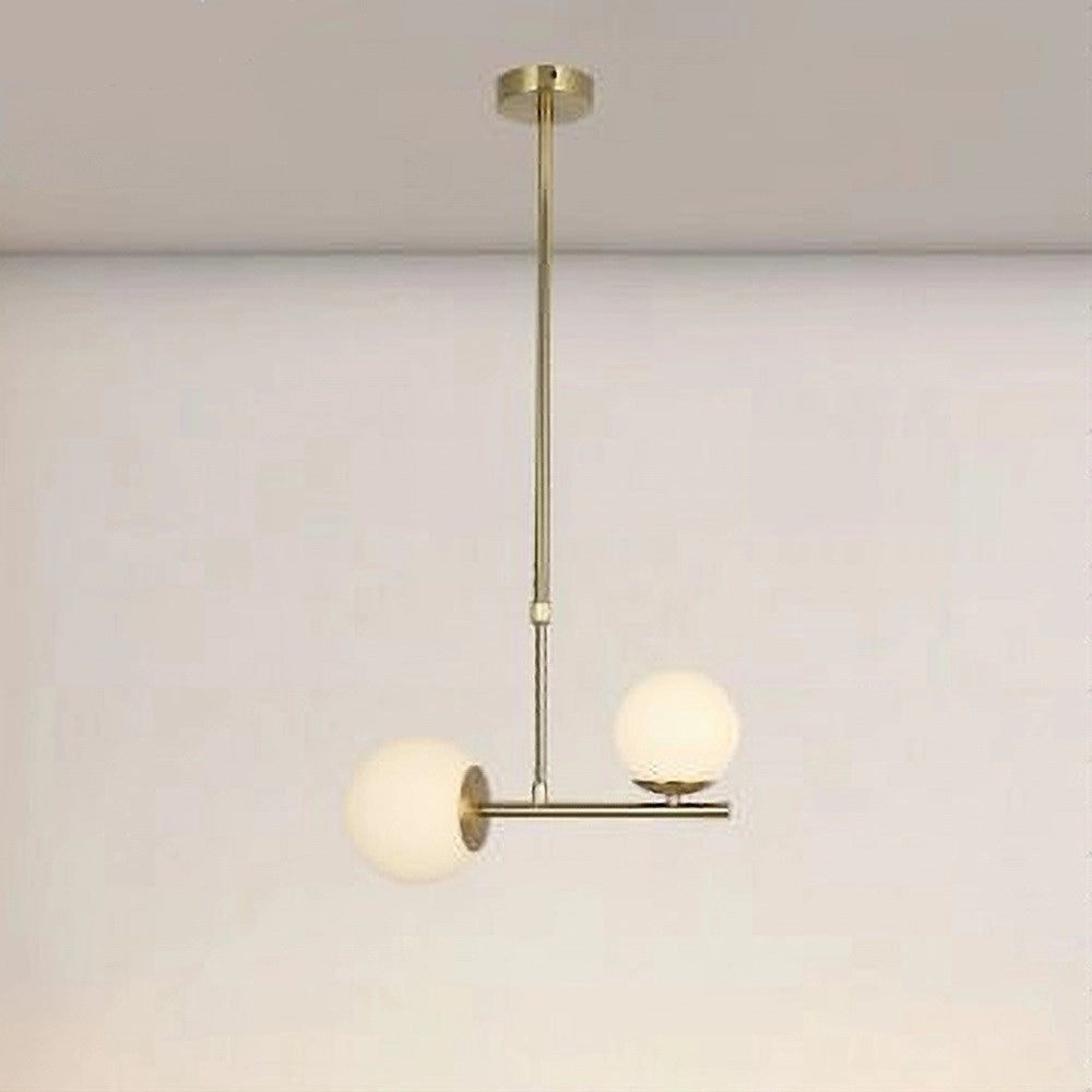 Trade Shop - Lampadario A Sospensione Oro Con 2 Sfere In Vetro Bianco Opaco Attacco G9 E27 33481 -