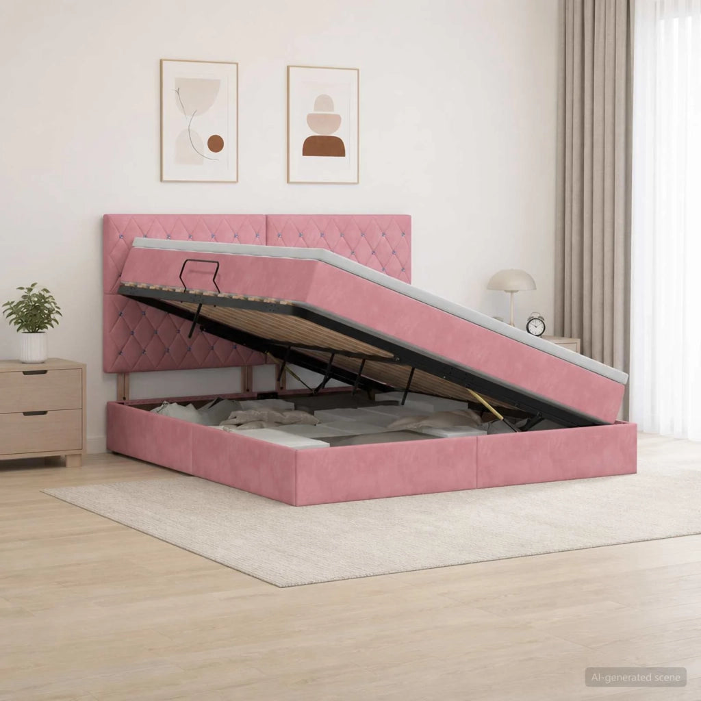 Letto con contenitore LED e materasso Rosa 140 x 200 cm Velluto 3460079