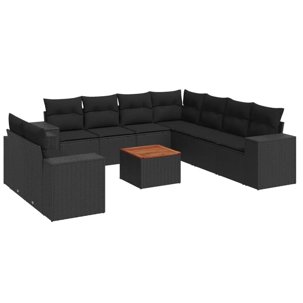 Set Divani da Giardino 10pz con Cuscini in Polyrattan Nero 3257840