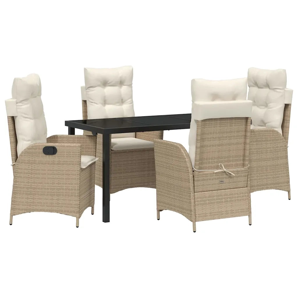 Set da Pranzo per Giardino con cuscino 5 pcs Beige polyrattan 3380507