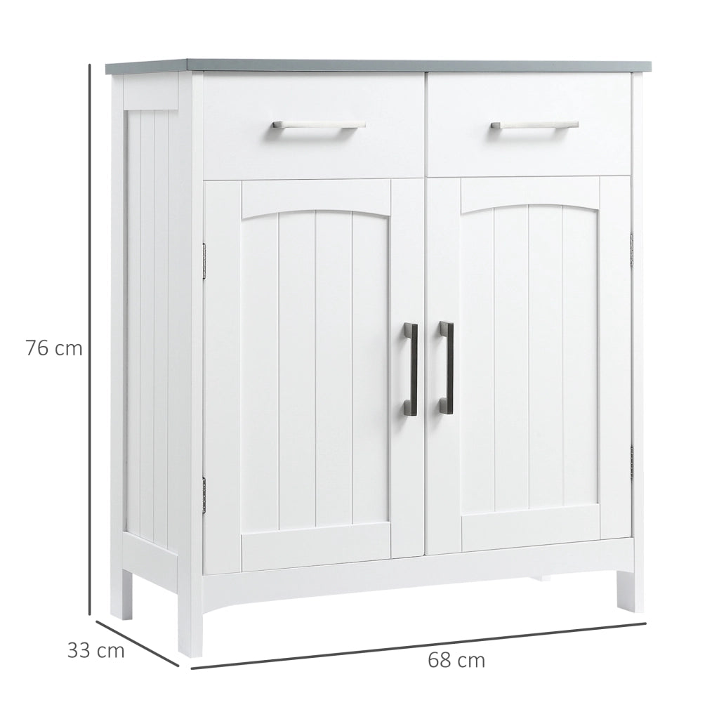 Mobiletto Bagno con 2 Ante, 2 Cassetti e Ripiano Regolabile, in MDF, 68x33x76cm