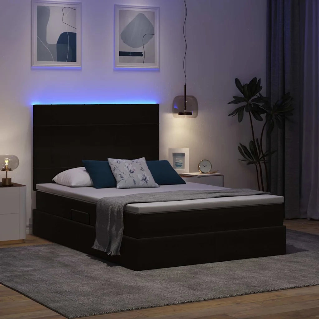 Letto con contenitore e LED con led Nero 140 x 190 cm Velluto