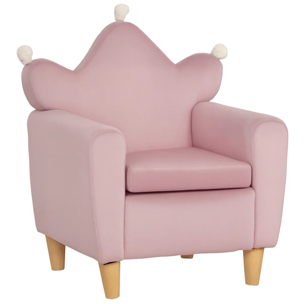 Poltrona per Bambini in Velluto Rosa con Schienale a Corona ¨C Minimal ¨C 50.2x41.9x57.8 cm