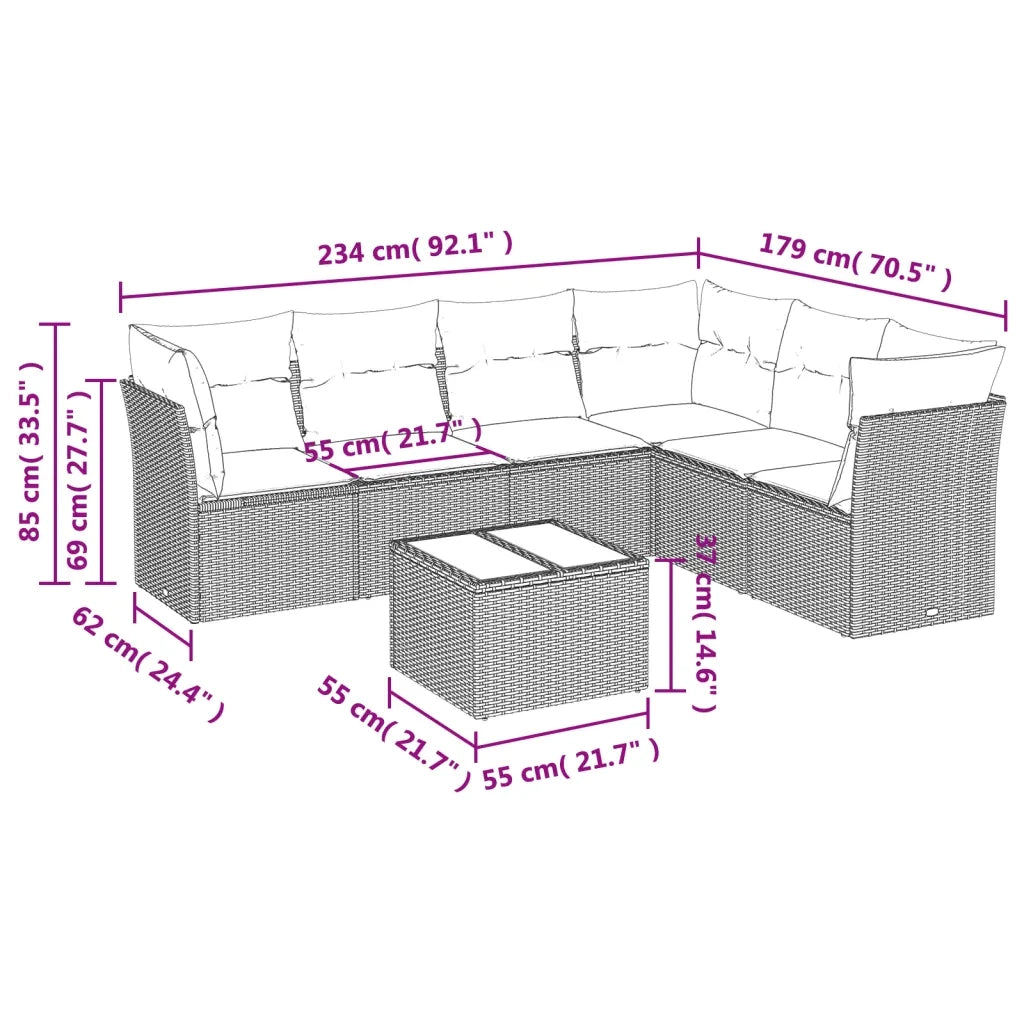 Set Divani da Giardino con Cuscini 7pz Nero Polyrattan