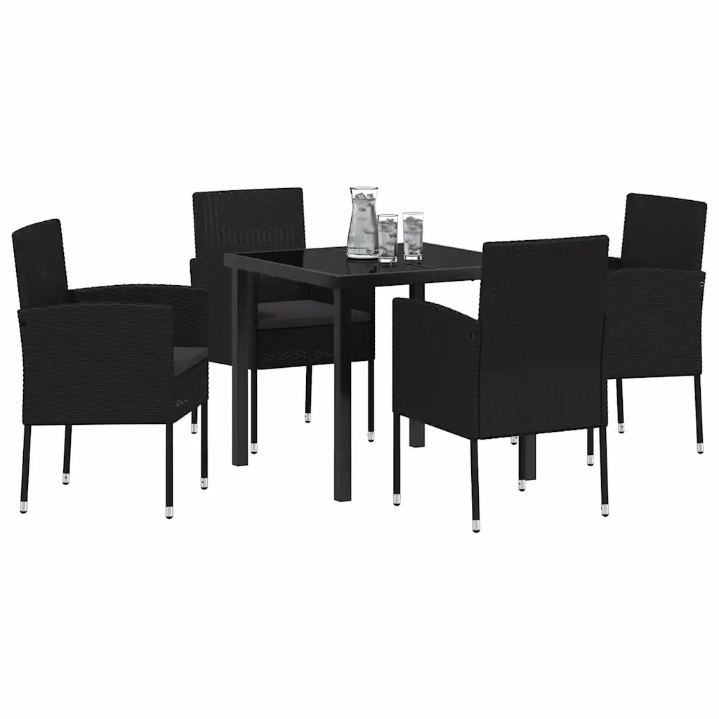 Set da Pranzo per Giardino con cuscino 5 pcs Nero polyrattan