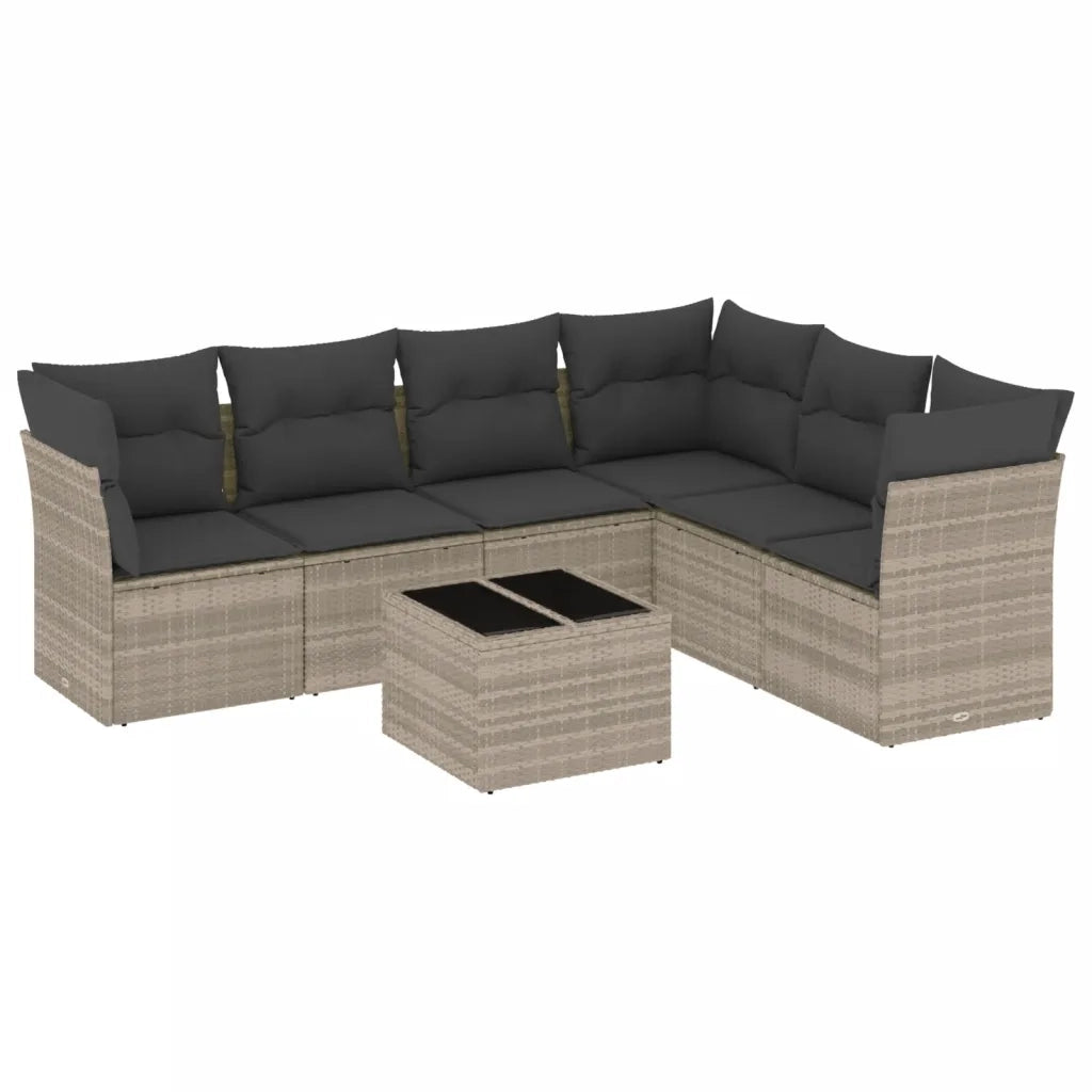 Set Divani da Giardino 7pz con Cuscini Grigio Chiaro Polyrattan 3249531