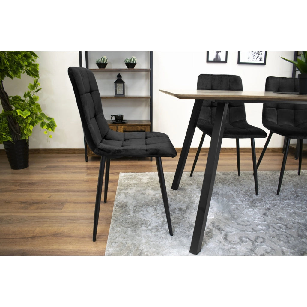 Set di 3 Sedie Kara in Velluto Nero e Metallo