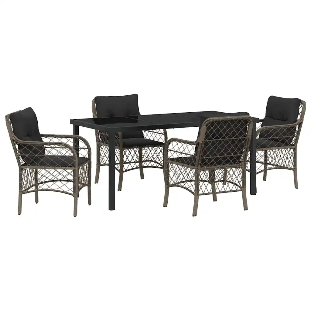 Set da Pranzo per Giardino con cuscino 5 pcs Grigio polyrattan