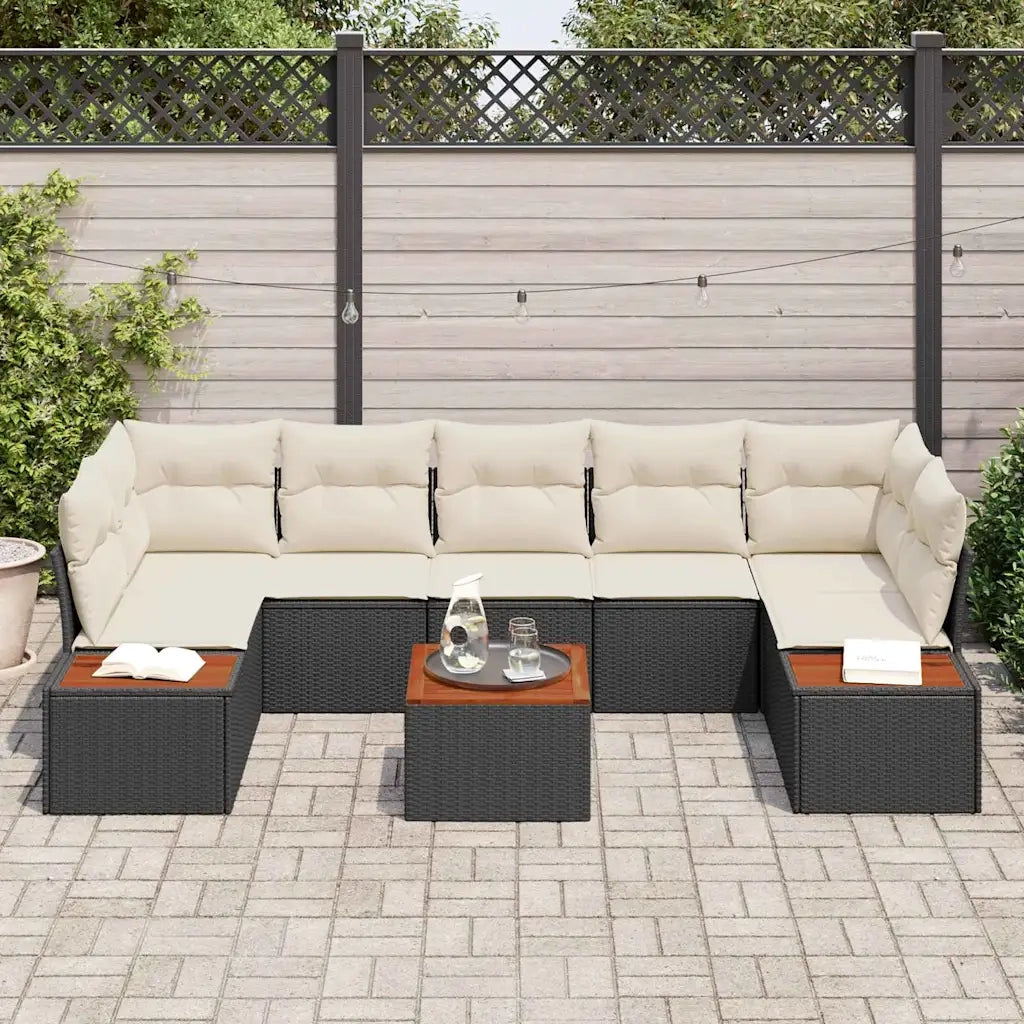 Set Divano da Giardino con cuscino 8 pcs Nero Poly Rattan
