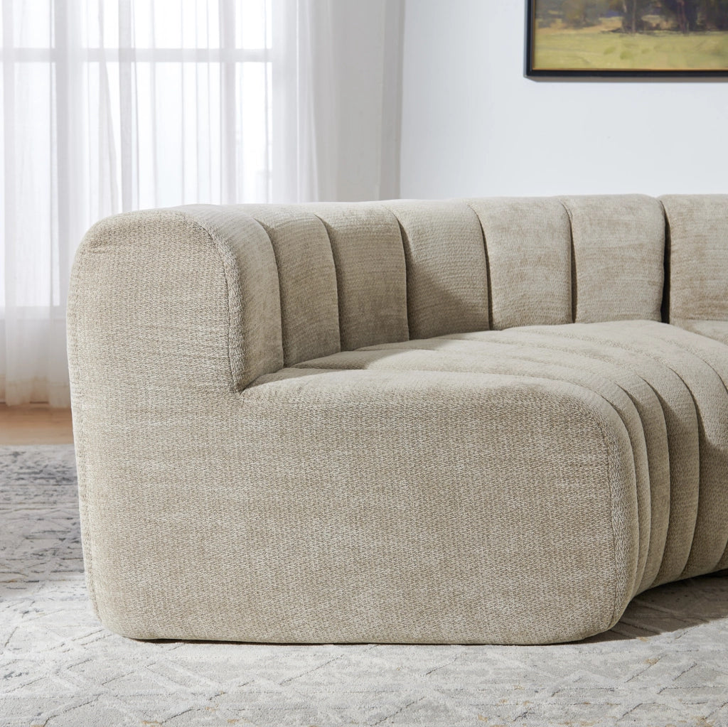 Divano angolare modulare componibile in chenille marrone; 4 posti; con moduli multifunzione