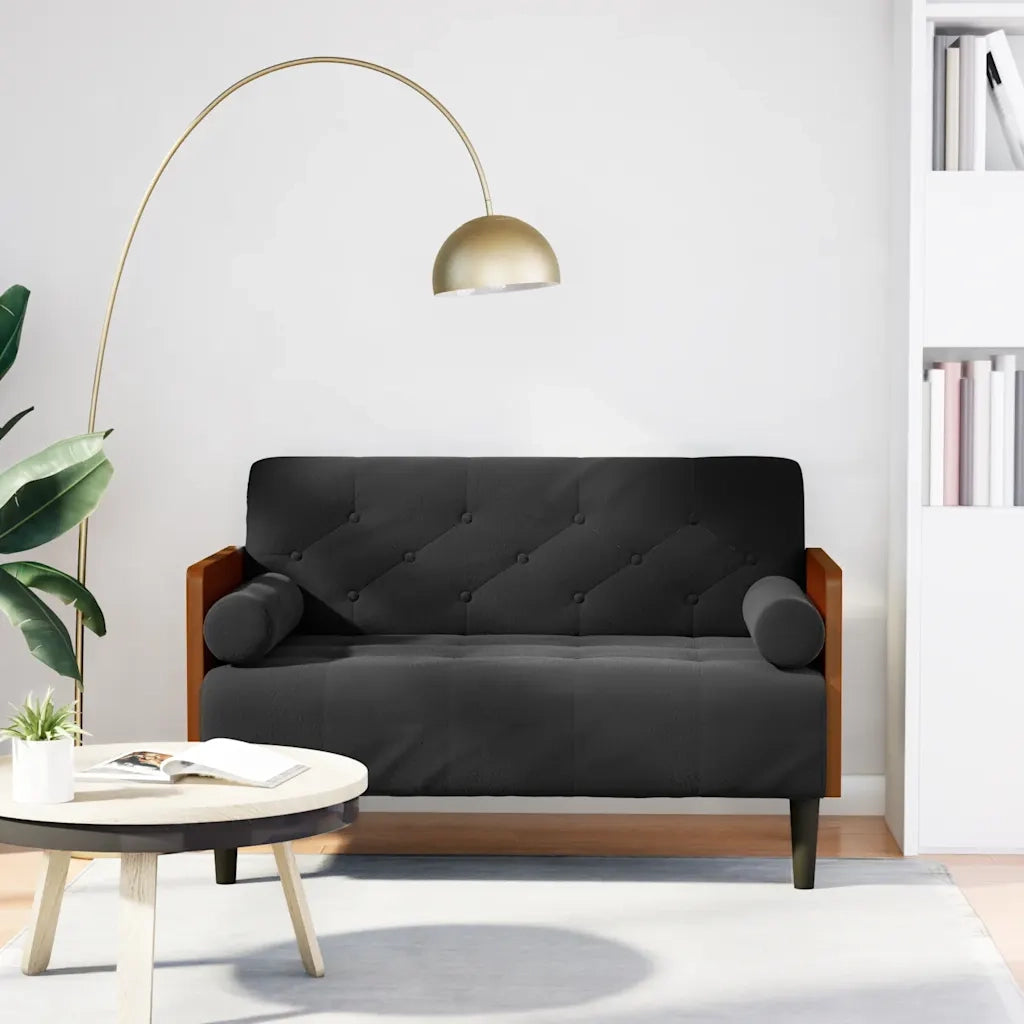 Divano Divanetto con Cuscini-Sofa Bolster Nero 110 cm Velluto
