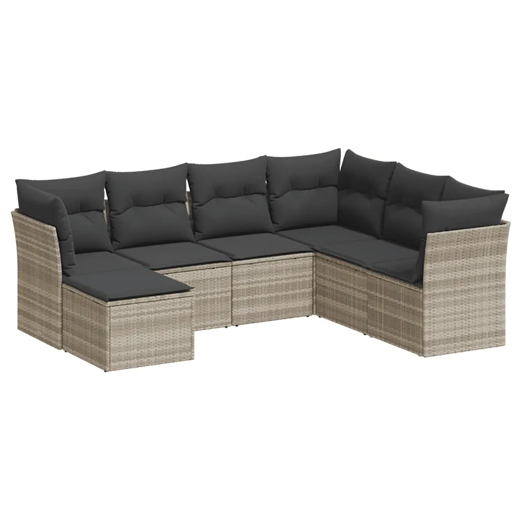 Set Divani da Giardino 7pz con Cuscini Grigio Chiaro Polyrattan 3249831