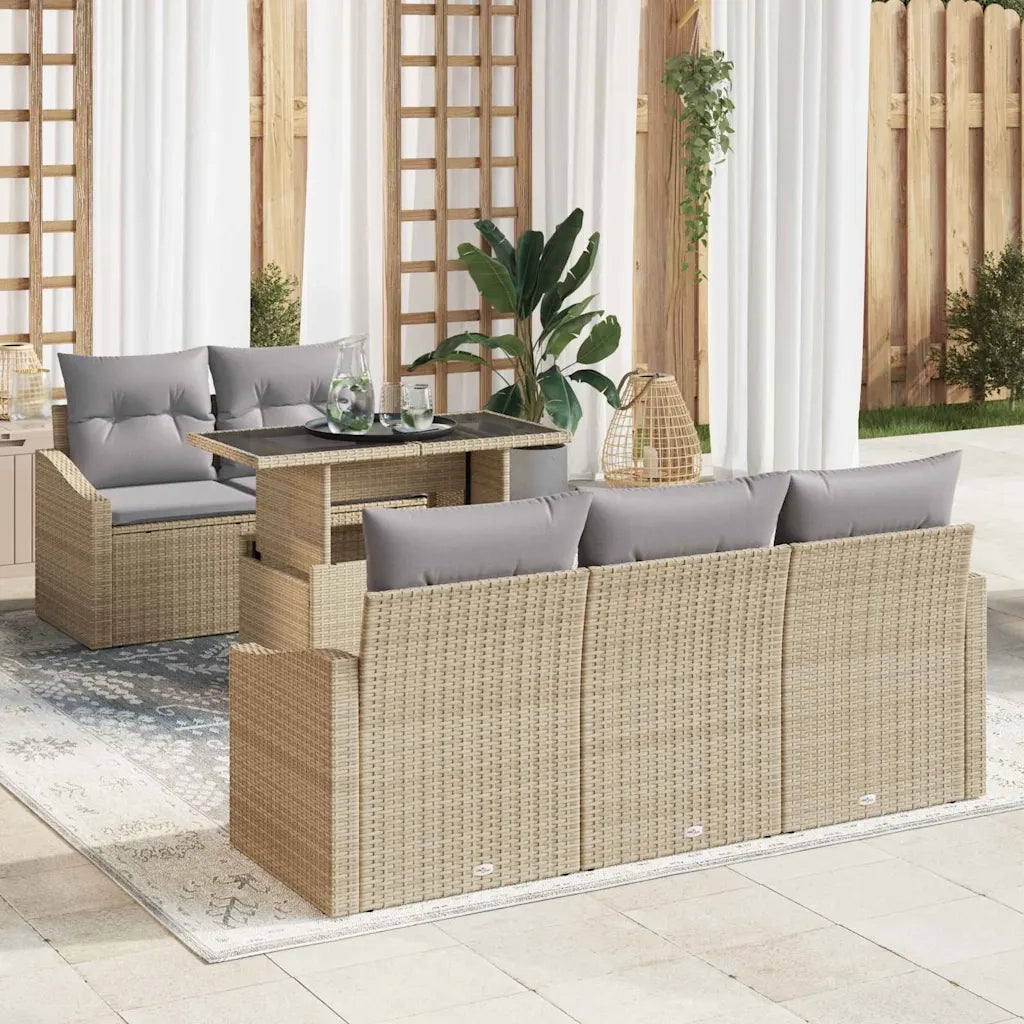 Set Divano da Giardino con cuscino 6 pcs Beige polyrattan 3357653