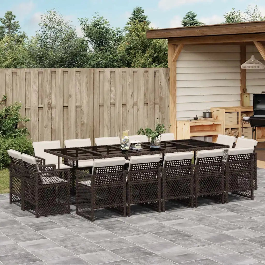 Set da Pranzo da Giardino 15 pz con Cuscini Marrone Polyrattan 3210873