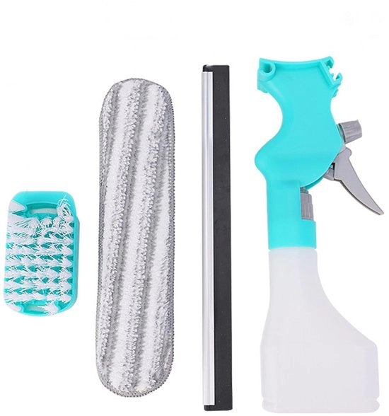 Verwijderbare douchewisser 4-in-1, badkamerwisser per doccia, wischia finestre con asciugamano, spray e spazzola, per pulire specchi, vetri e vetri auto