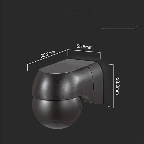 Sensore PIR parete esterno nero 12m 180° IP44 V-TAC VT-8028