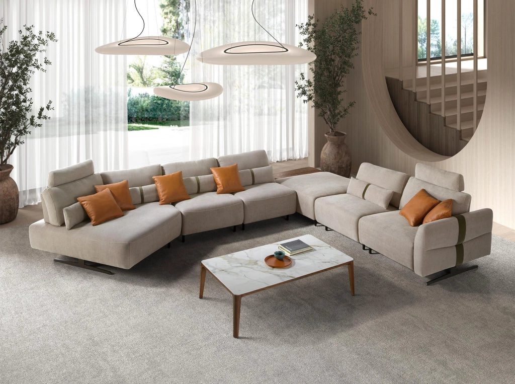 Divano chaise longue relax modulare sinistro in tessuto sabbia