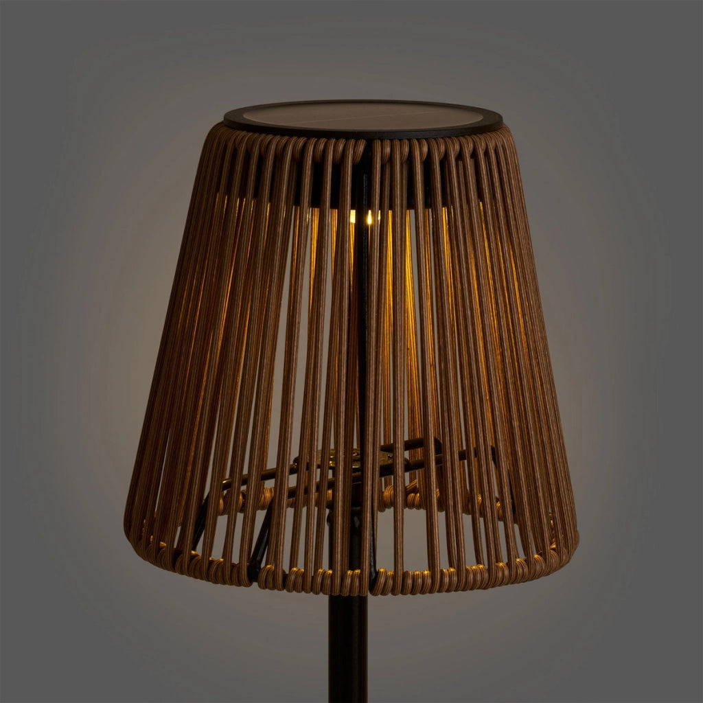 Lampada solare Salford in polyrattan marrone e metallo nero — ø13,5×30,5 cm