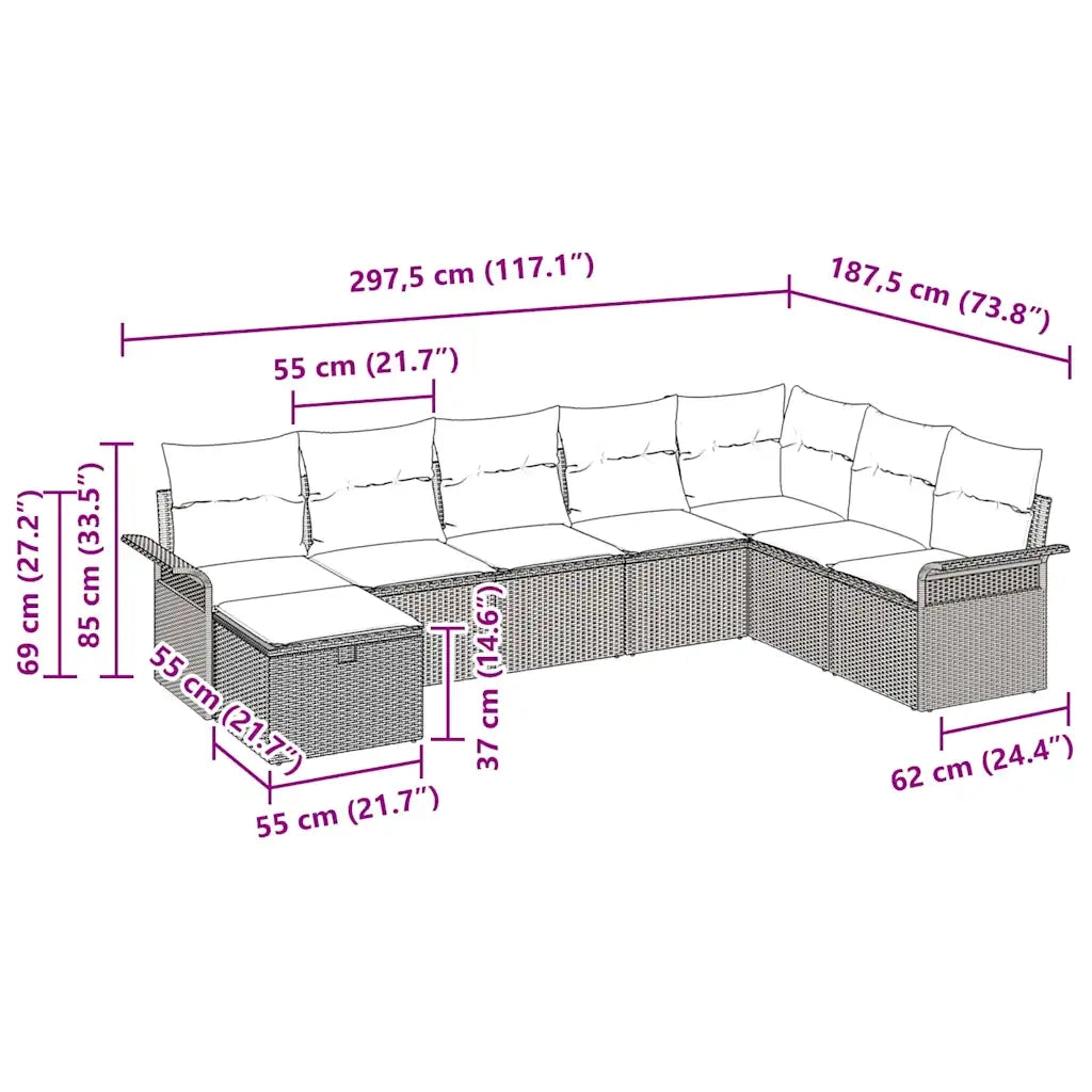 Set Divano da Giardino 8 pcs Nero e Crema polyrattan 3358926