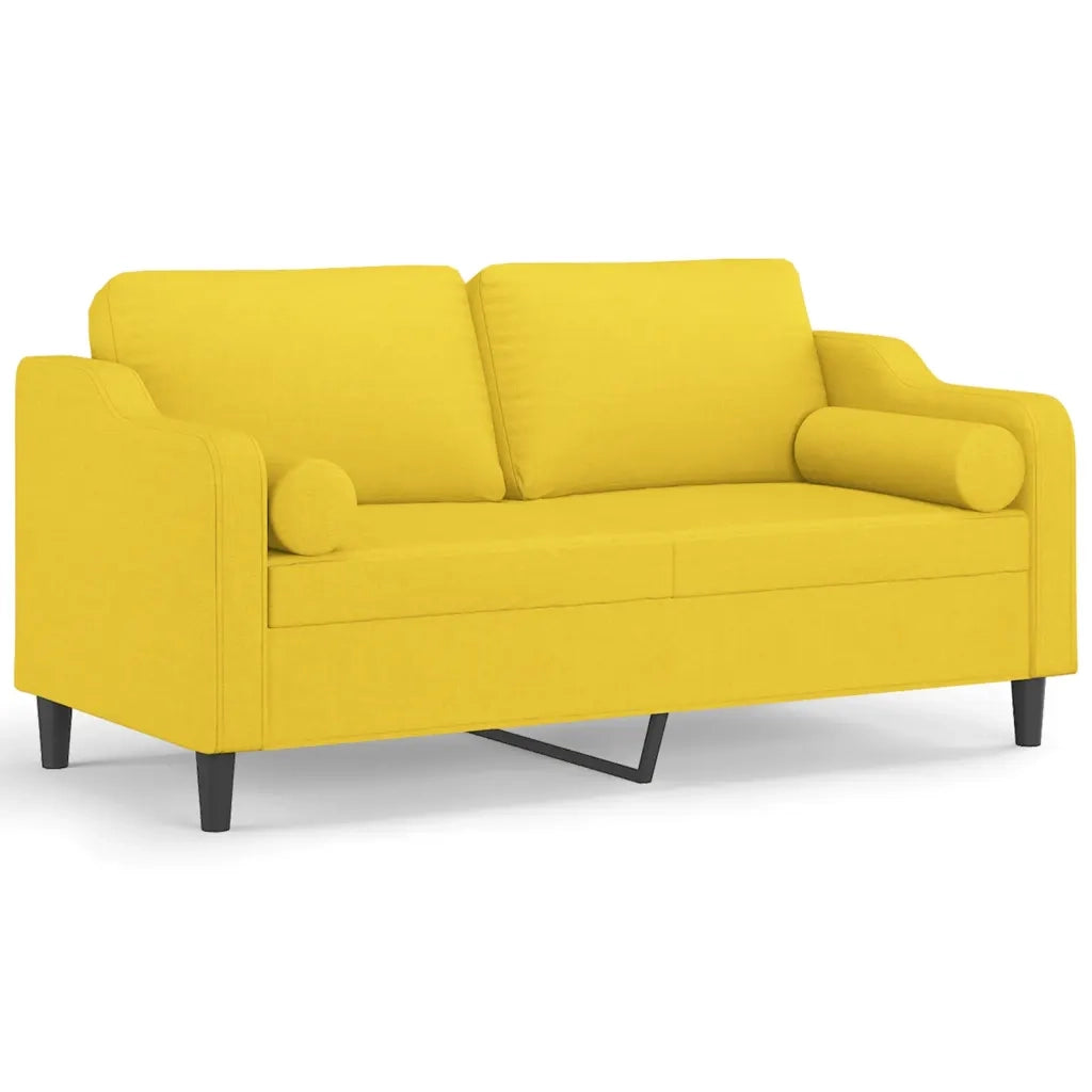 Divano a 2 Posti con Cuscini Giallo Chiaro 140 cm in Tessuto
