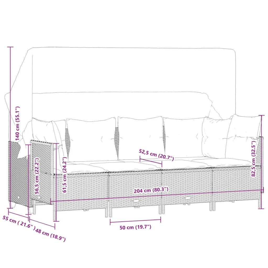 Set Divano da Giardino 5 pz con Cuscini Marrone in Polyrattan