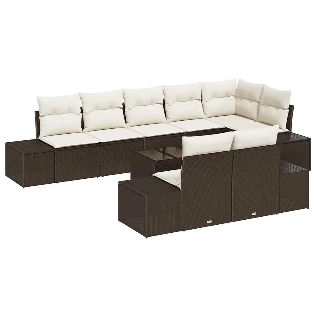 Set Divano da Giardino 9 pcs Marrone e Crema polyrattan