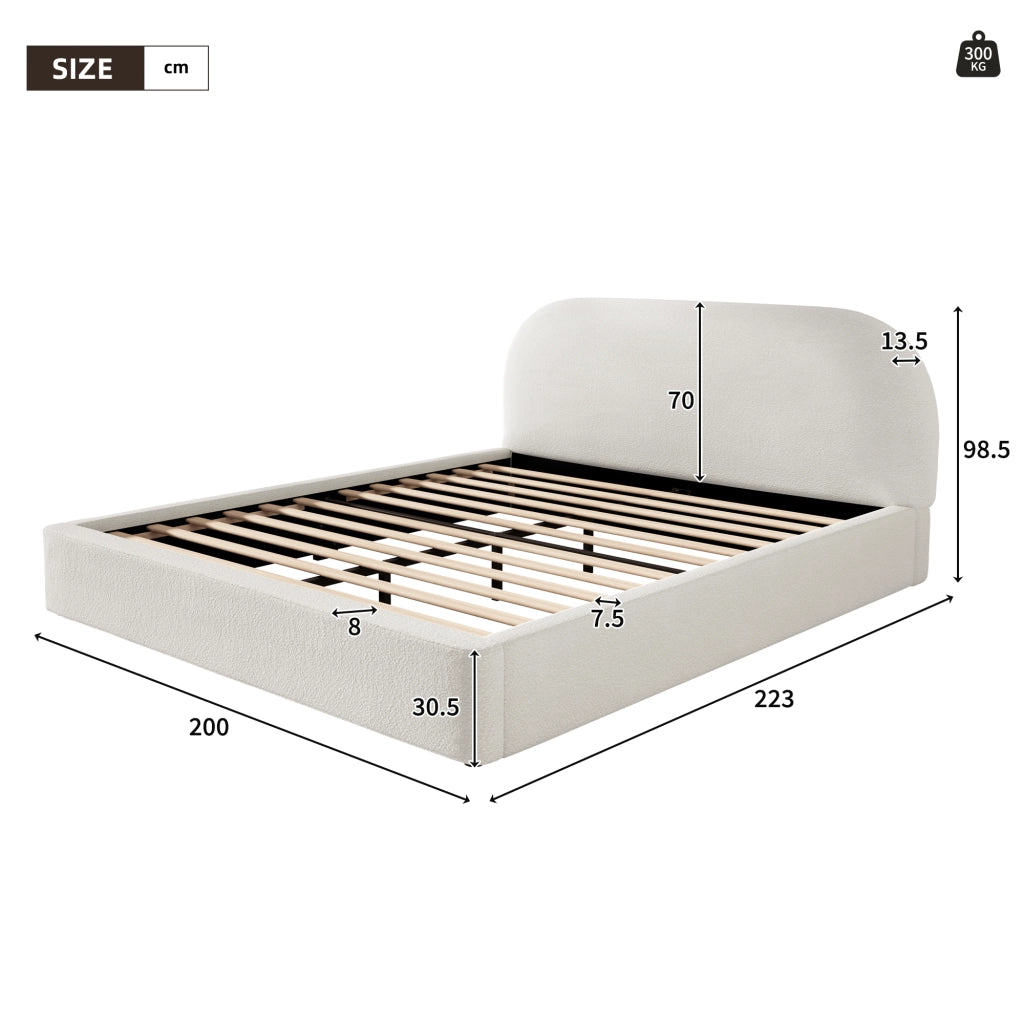 Letto Matrimoniale Imbottito con Testiera ¨C MINIMAL ¨C Boucl¨¦ Beige 180x200