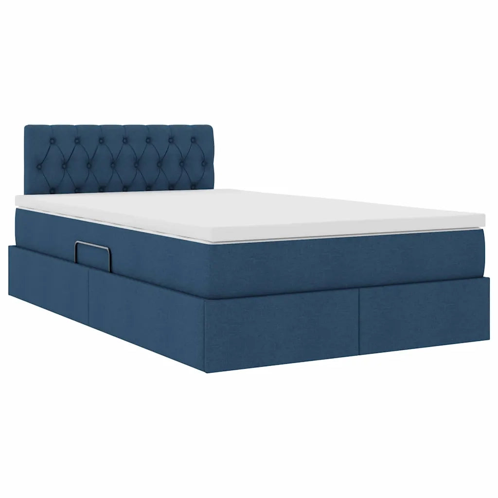 Letto con contenitore e materasso con testiera Blu 120 x 200 cm