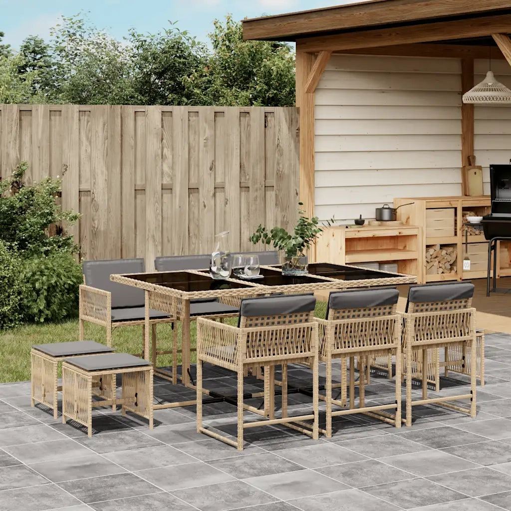 Set Pranzo da Giardino 11 pz con Cuscini Beige Misto Polyrattan