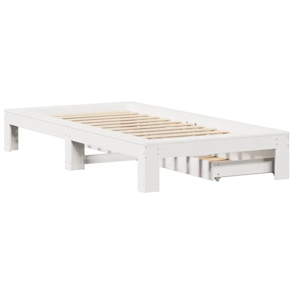 Letto singolo | Letto per adulti | Giroletto senza Materasso Bianco 75x190 Legno Massello di Pino