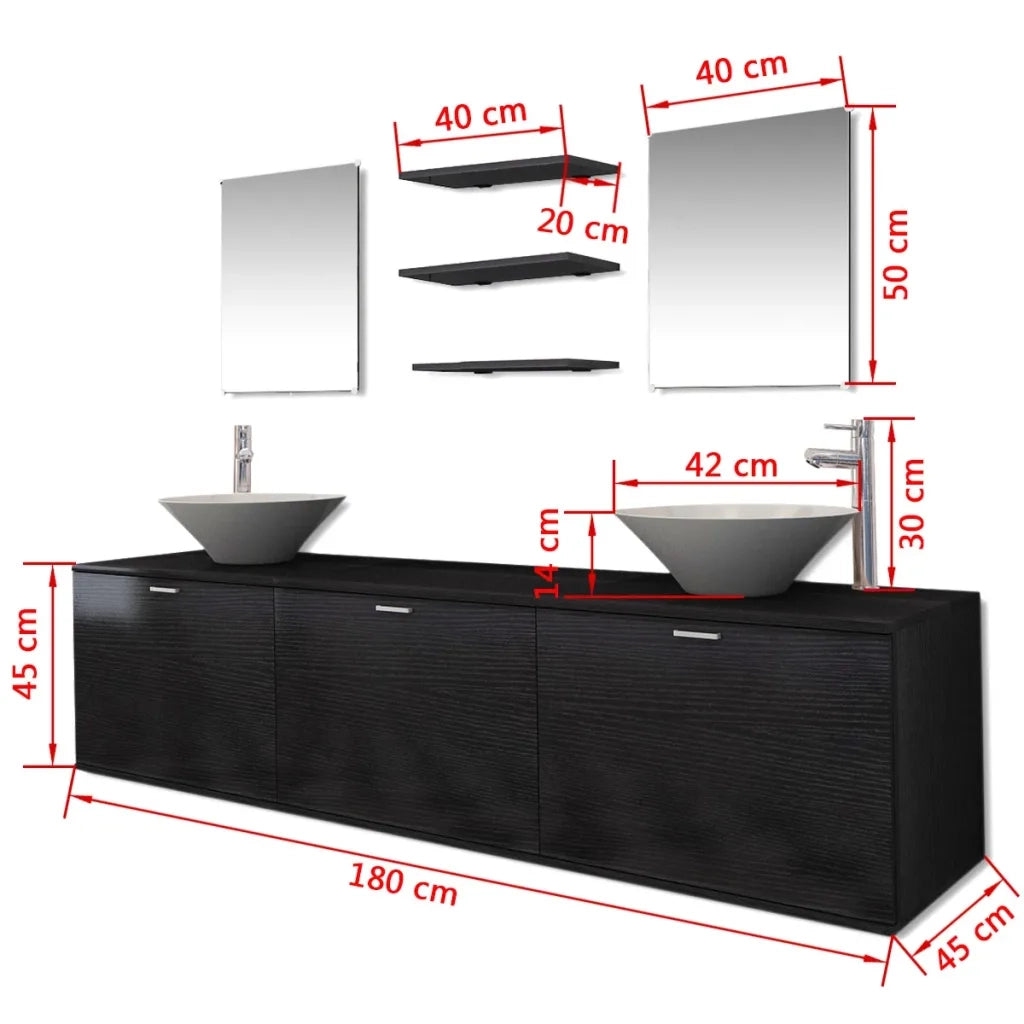 Set Mobili da Bagno 10 pz con Lavabo e Rubinetto Nero 273691